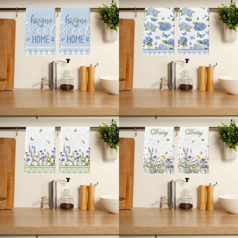 Blue hydrangea butterfly wildflower butterfly hand towel vintage bird house cleaning small flower home kitchen dish towel