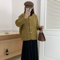 实拍法式橄榄绿小香风外套女2025秋冬新款气质名媛针织衫小众上衣