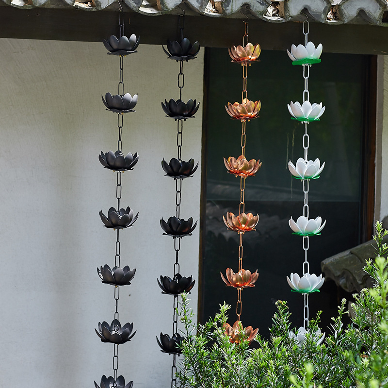 Cobre rojo Villa jardín Lotus Cadena de lluvia de estilo japonés aleros Cadena de drenaje B & B Cadena de lluvia Canal de la decoración del fregadero