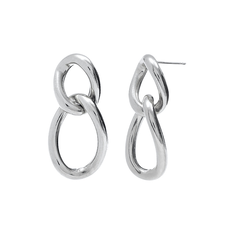 Simple Hollow Double Chain S925 Silver Needle Copper Earrings Wholesale display picture 2