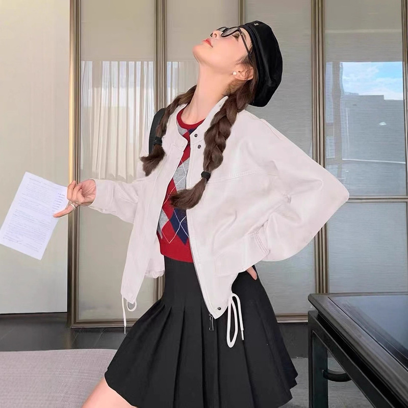 美式复古洋气休闲皮衣外套女2025秋季新款小个子显瘦宽松皮夹克|undefined
