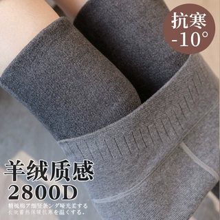 秋冬竖条纹加厚一体裤女加大码仿羊绒加绒螺纹打底裤保暖棉连裤袜