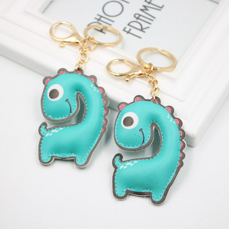Cross-Border Cute Long Neck Dinosaur Leather Keychain Double-Sided Printed Dinosaur Pu Bag Ladies Accessories Pendant