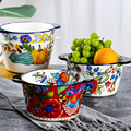 欧美客陶瓷双耳碗手绘汤碗家用防烫1.8升釉下彩水果盆方便收纳