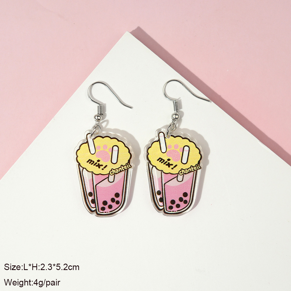 8g Weight Drop Earrings Classification 1 Pair Quantity Daily Occasion Acrylic Material Milky tea bottle, Letter, Rainbow Pattern Women'S Gender Cute Style 1 Pair Cute Milky Tea Bottle Letter Rainbow Arylic Drop Earrings 3