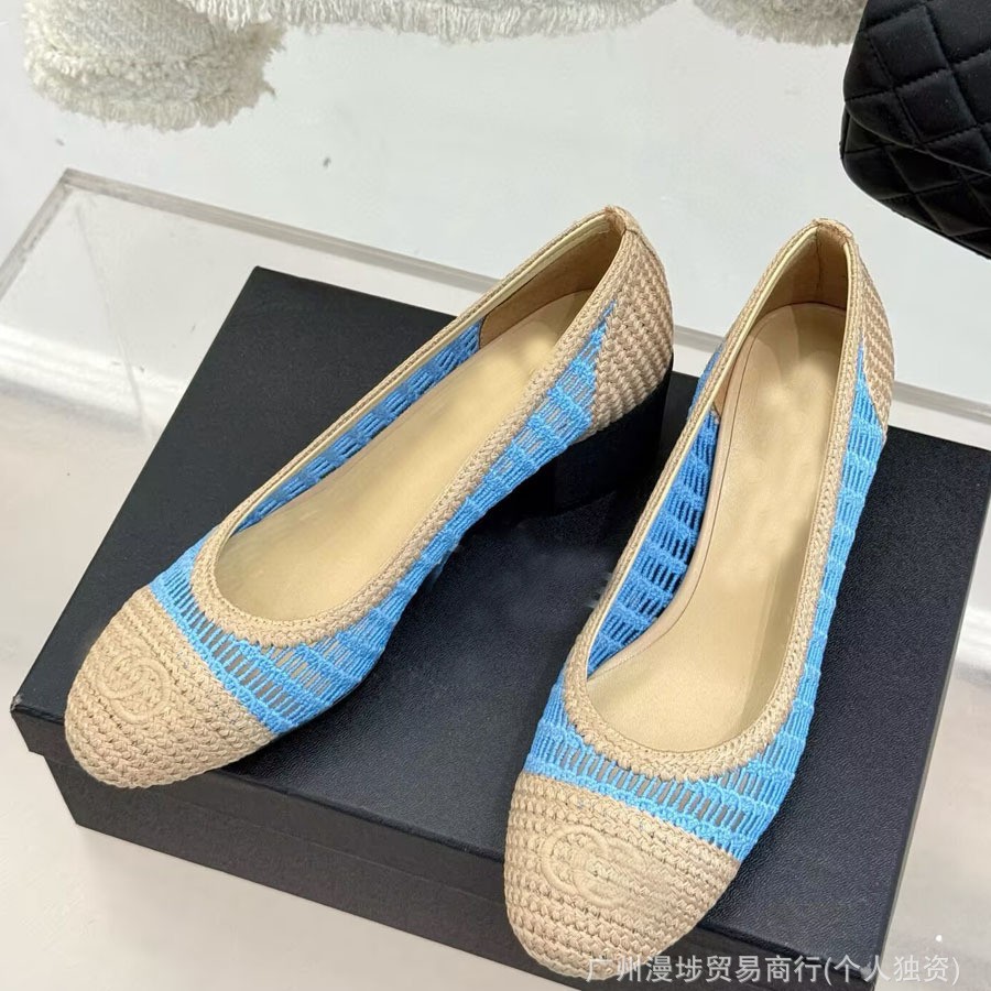 High Version 2025 New Style Small Fragrant Round Toe Color Matching Shallow Mouth Braided Cut Out One-Leg Flats Ballet Shoes for Women
