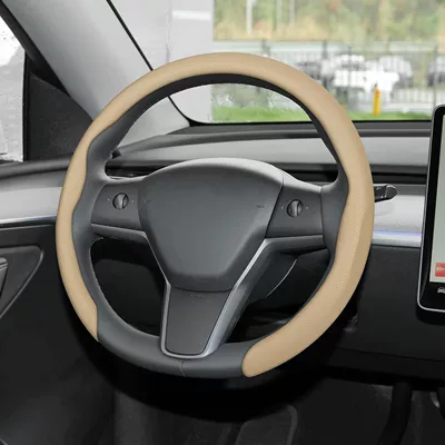 Steering wheel cover, suede car steering wheel cover - 5d-nappa-leather-belt-hole-beige-38cm