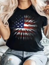 B 10331 Flag Print Round Neck T-Shirt ӡ��T�� �羳����