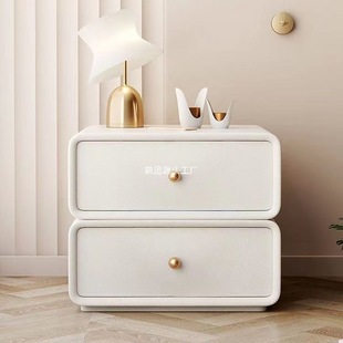 Full Solid Wood 2024 New Bedside Table Rotatable Modern Simple Bedroom Rounded Light Luxury Leather