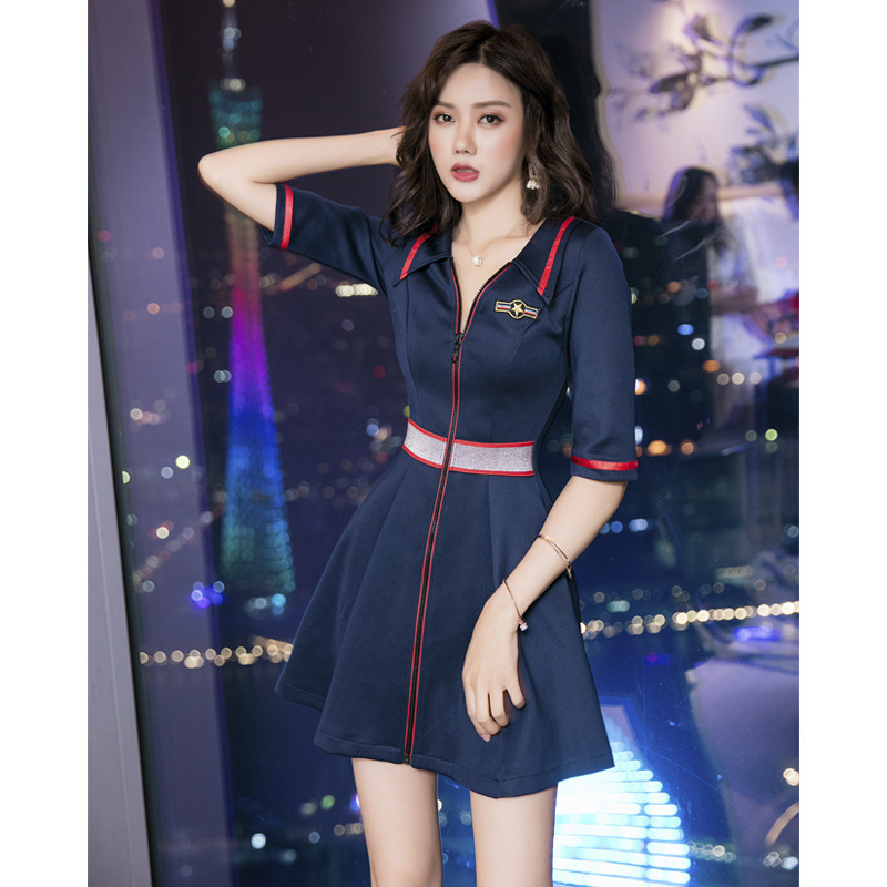 New V-Neck Quarter-Sleeve Dress Cardigan Zipper Sportswear Short Skirt Waist Slimming Look Korean Style Casual Skirt Women's Clothing New V-Neck Quarter-Sleeve Dress Cardigan Zipper Sportswear Short Skirt Waist Slimming Look Korean Style Casual Skirt Women's Clothing