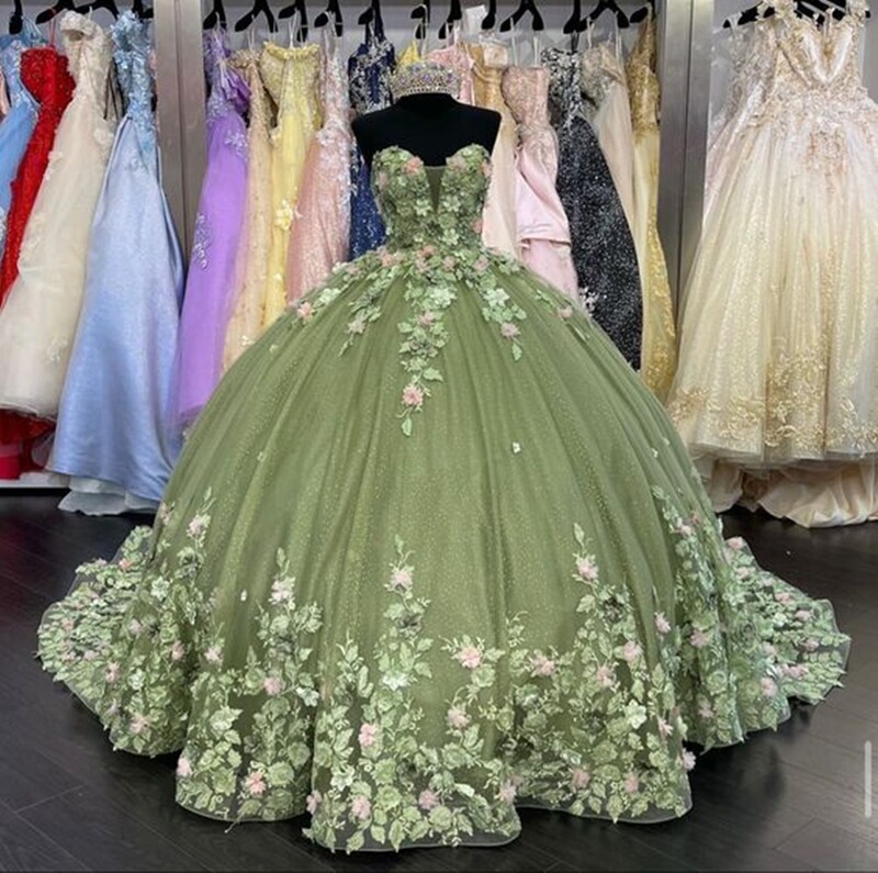 Bridal Olive Green Quinceañera Puffy Dress 2026 New Style Birthday Party Dress Appliqué Ball Gown Princess Dress Bridal Olive Green Quinceañera Puffy Dress 2026 New Style Birthday Party Dress Appliqué Ball Gown Princess Dress