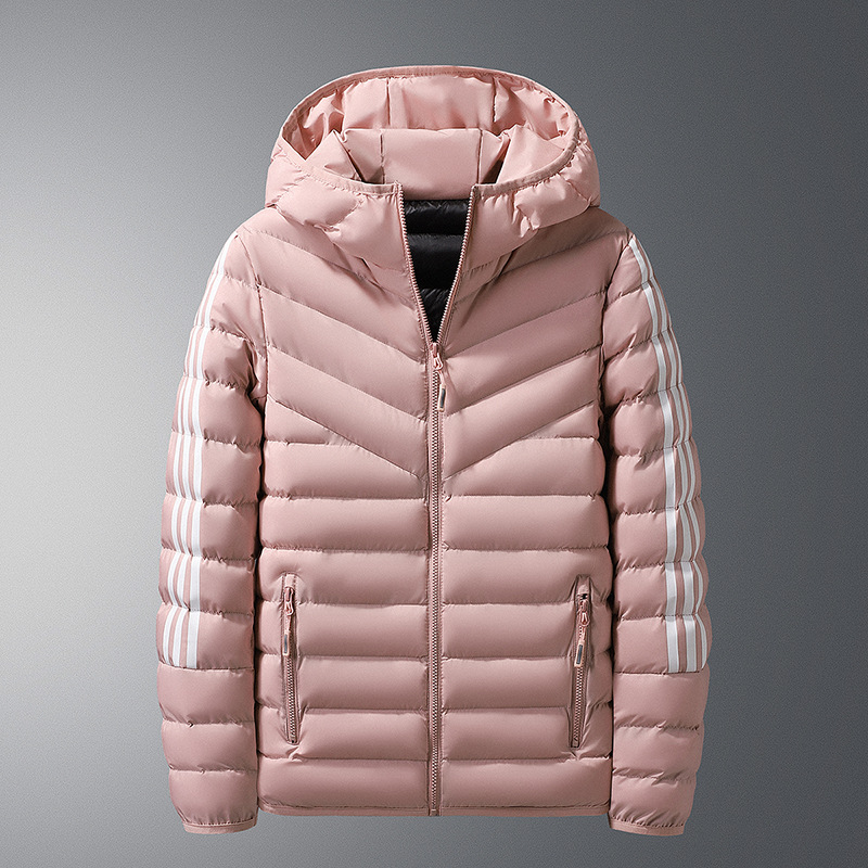 Tres barras transfronterizas chaqueta de algodón de plumón marca de moda de invierno ropa de algodón casual corta chaqueta de algodón ligera con capuchón chaqueta de mujer