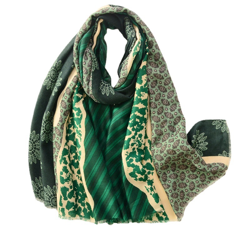 Otoño e invierno nuevo algodón y lino sensación bufanda de seda planta flor suave satén algodón moda chal viajes protección solar bufanda caliente