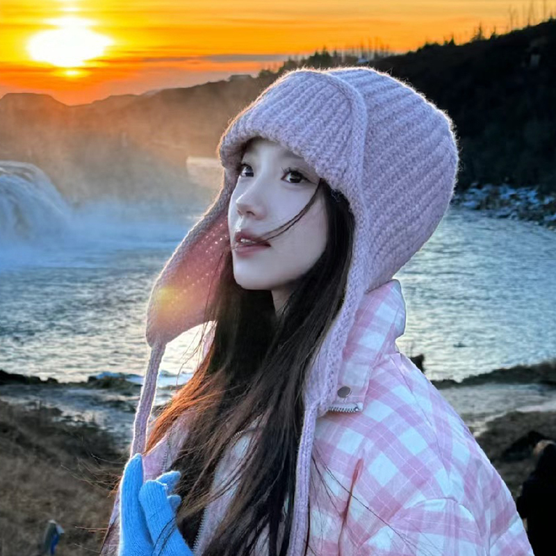 日系可爱新粉色护耳针织毛线帽子女生冬季显脸小保暖护耳雷锋帽|undefined