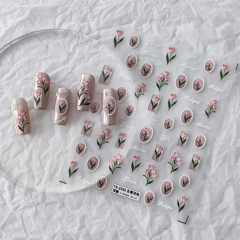 Moji Retro Tulip Nail Art Stickers Ts2565 Simple Daisy Peach Blossom Orchid Cherry Blossom Flower Series
