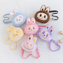 跨境新款炫彩拉布布毛绒单肩包毛绒玩具可爱大头公仔女生儿童包包