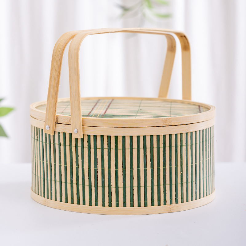 Cesta de bambú de mano con tapa, caja de regalo del Festival del Medio Otoño, caja vacía, cesta de frutas, embalaje especial local, cesta de bambú de recuerdo, cesta de regalo