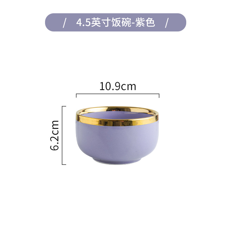 Luz nórdica estilo de lujo tazón plato traje hogar creativo neto rojo borde dorado vajilla de cerámica tazón plato de combinación plato sopa tazón