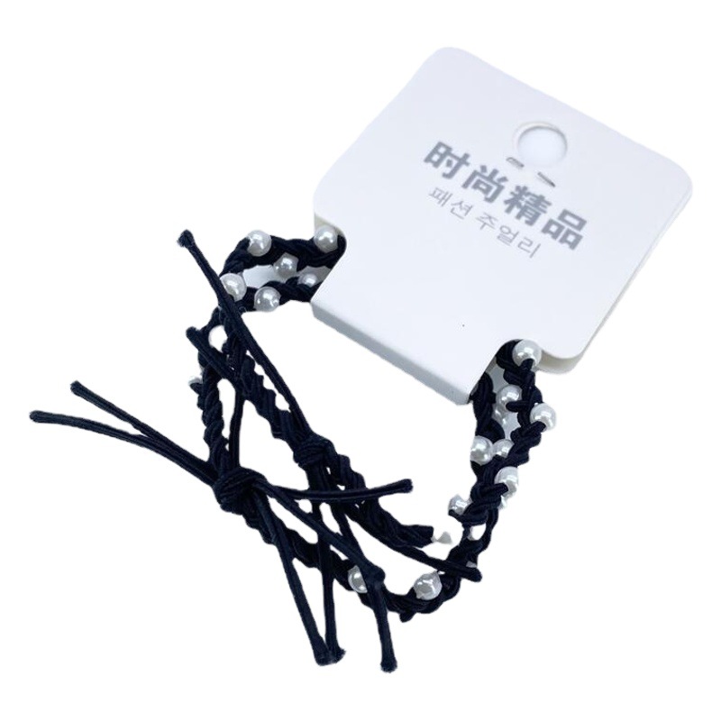 Diadema de perlas tejidas a mano de estilo coreano simple banda de pelo de niña fresca accesorios de pelo de moda de alta elasticidad para mujeres 2 yuanes