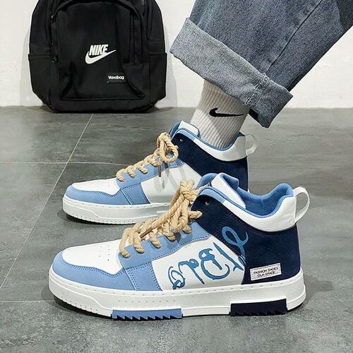 Men's shoes  spring new breathable high-top shoes men's trendy versatile white shoes sports and leisure sneakers for men