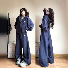 秋冬季高级感休闲时尚运动套装女学生慵懒风开衫卫衣阔腿裤两件套