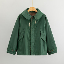 日系45纯元保暖轻巧内里抓绒尼龙绗缝连帽双面穿复古棉服短外套女