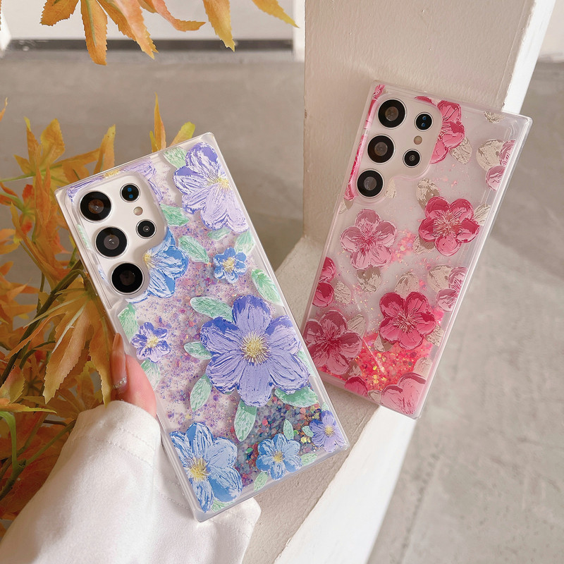 Ins Flower for Samsung s25 Phone Case iphone16 Luminous Finger Sand A72 All-inclusive Protective Case s23FE
