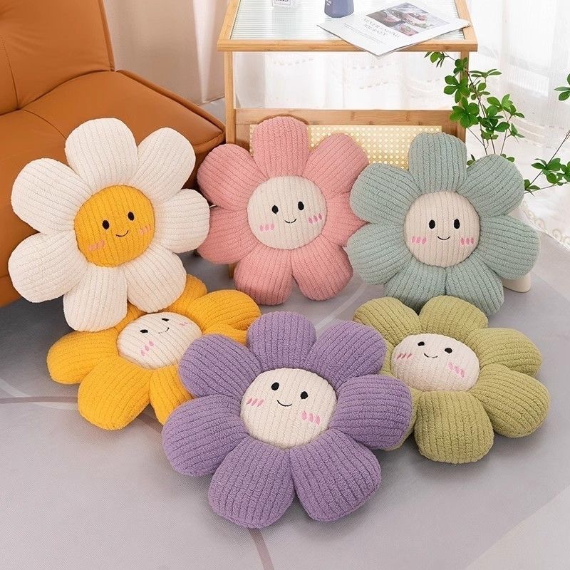 New Flower Smiling Face Cushion Pillow Living Room Sofa Cushion Bay Window Cute Sunflower Squinting Cushion Ready for Sale