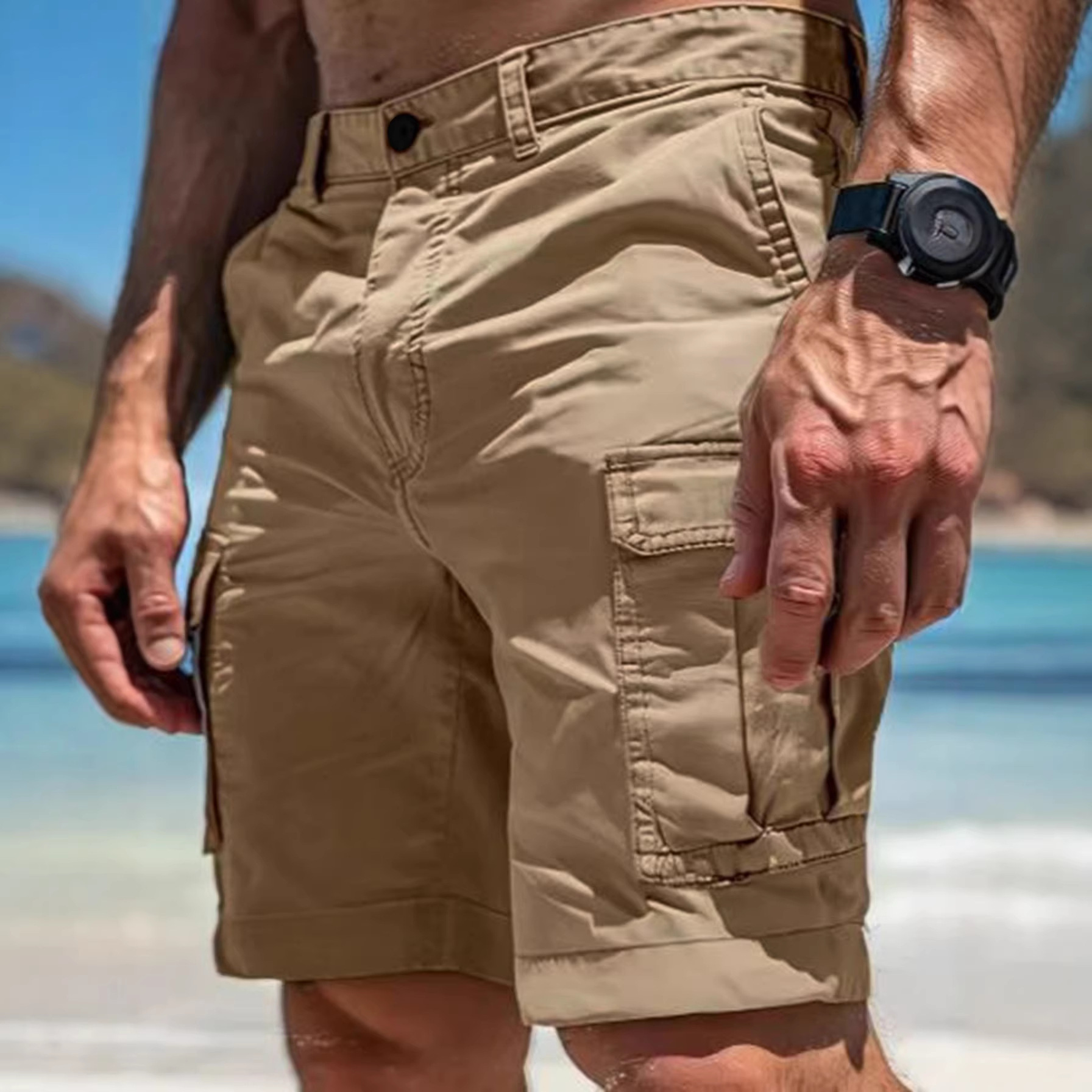 Men's Summer Beach Shorts – Lightweight Woven Fabric, Loose Fit Casual & Sports Shorts With Quick-Dry Technology (Khaki/Grey/Black)_voghion.com
