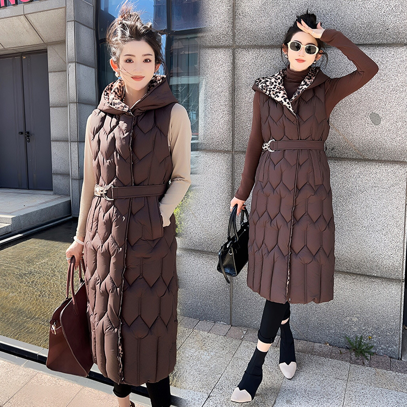 2025 otoño y invierno nuevo chaleco de algodón chaleco largo chaleco de mujer sin mangas hombro delgado chaleco de moda grueso image 3