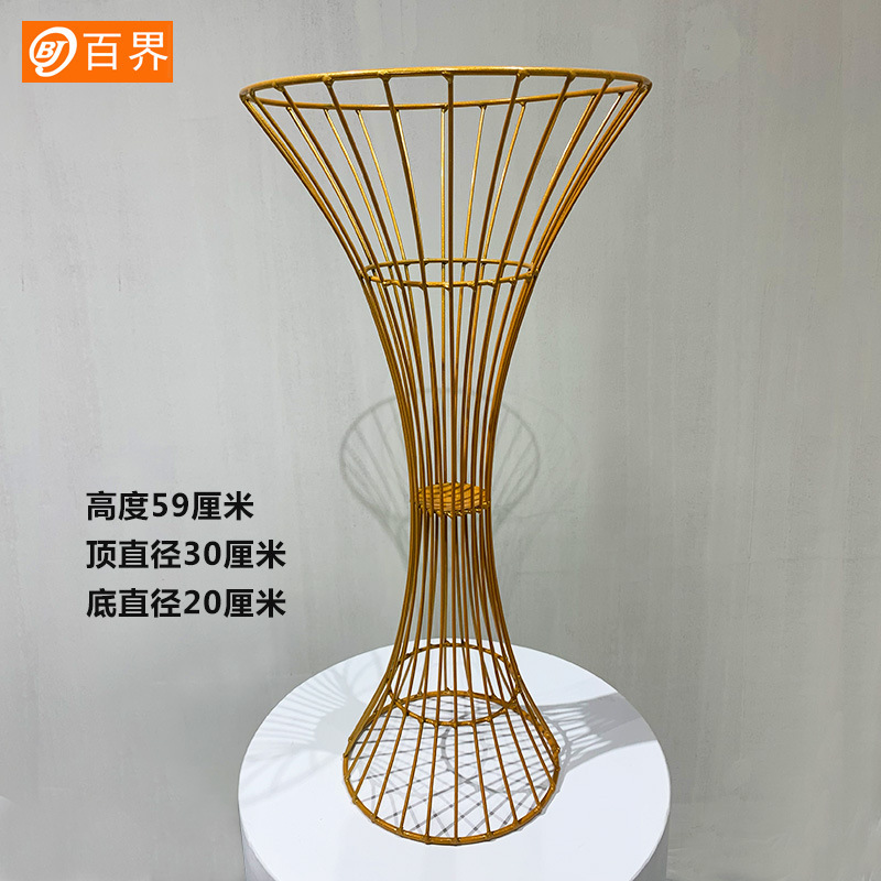 百界工場鉄芸道具対外貿易熱売金結婚式道具燭台型花器路引テーブル花白い花棚|undefined