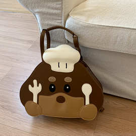 可爱卡其托特包女2025新款小众双肩背包大学生上课通勤单肩托特包