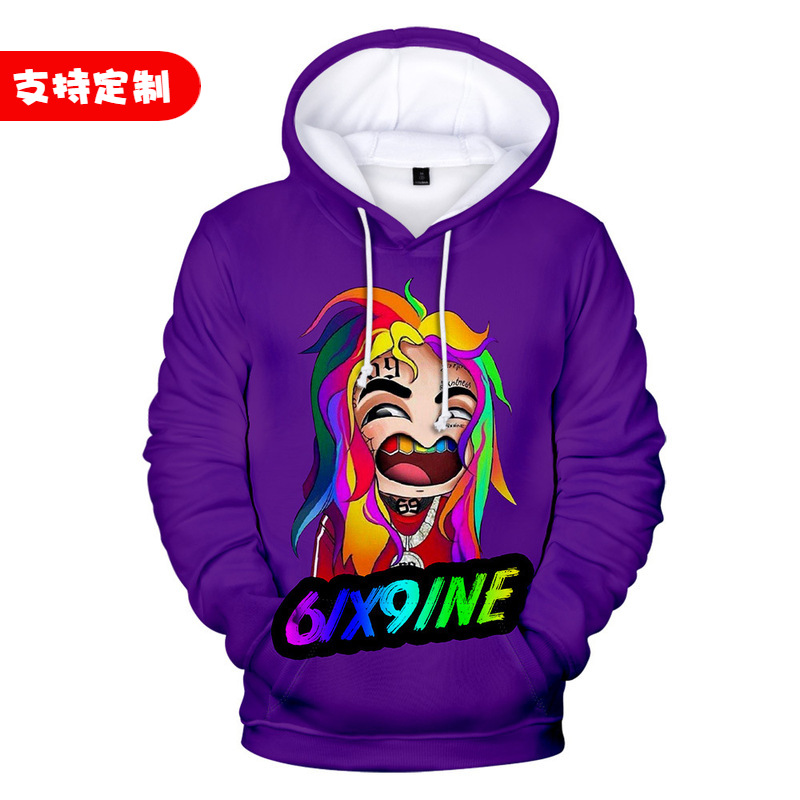 亚马逊2020新款6ix9ine 3D数码印花时尚男女带帽卫衣潮流