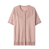 中老年女装圆领针织衫冰丝短袖T恤大码宽松妈妈装夏季假开衫上衣，女装针织衫/毛衣，妃慕昵服饰