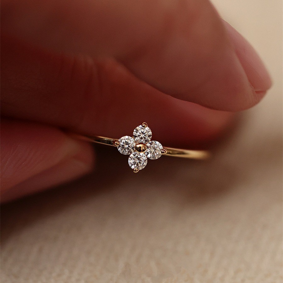 French, Vintage, Graceful, Timeless Trendy Four-leaf Clover For Women, Thin Ring With Floral Niche Design, High-end And Stylish Accessory_voghion.com