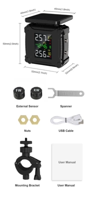 Motorcycle and Electric Vehicle Magnetic Tire Pressure Monitoring and Air Pressure Detection Device, Rechargeable, Waterproof, Dustproof (Tire pressure monitoring system) - solar-energy-magnetic-suction-line-copper-core-external-sensor-separate-chip