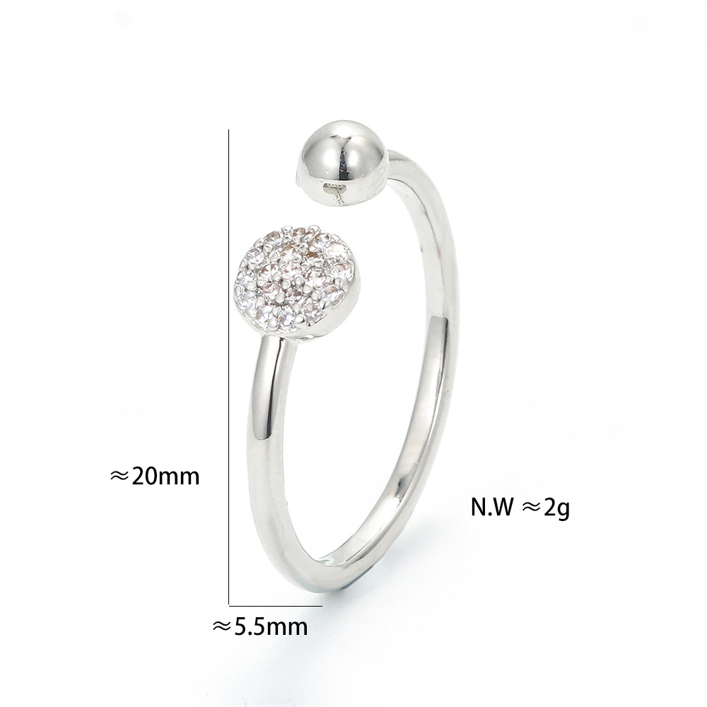 Europäischer Und Amerikanischer Mikro-inlay-zirkon-ring Weiblich Einfache Persönlichkeit Kugel Offener Ring Diy Mode Ring One-stück display picture 5