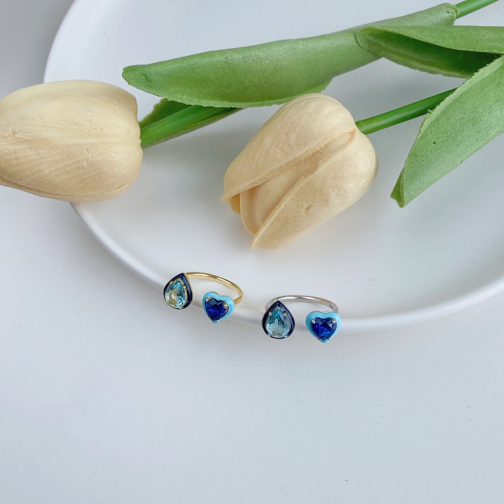 Lady Heart Shape Sterling Silver Plating Rhinestones Open Ring 1 Piece