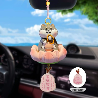 Exquisite Resin Capybara Rearview Mirror — Car hanging - original-good-luck-lotus-buddhist-car-hanger-black-chai-opp-bag-packaging