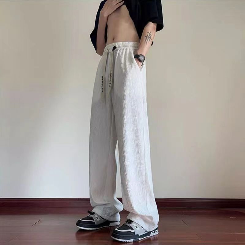 アイスシルクパンツメンズ夏薄いルーズトレンディなドレープワイドレッグパンツインスポーツストレートカジュアルパンツ