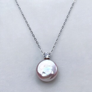 S925 Sterling Silver Baroque Necklace Simple Niche Collarbone Chain Light Luxury Diana Diamond Button Pearl Pendant Wholesale