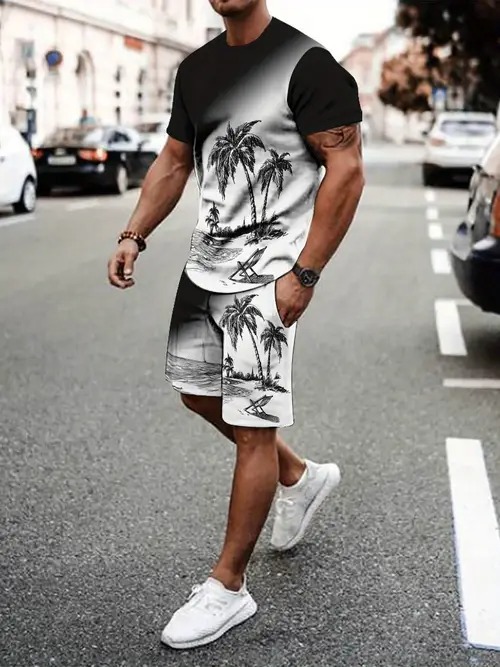 2025 nuevo producto Amazon nuevo estilo europeo y americano casual transfronterizo manga corta cuello redondo camiseta pantalones cortos traje ME5 MA04