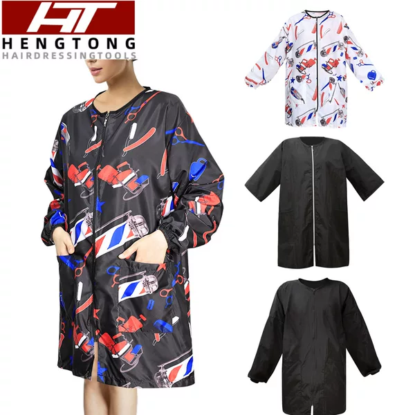 Amazon Hair Salon Barber Technician Work Clothes Apron Waterproof Breathable Non-Stick Hair Cutting Zipper Work Clothes