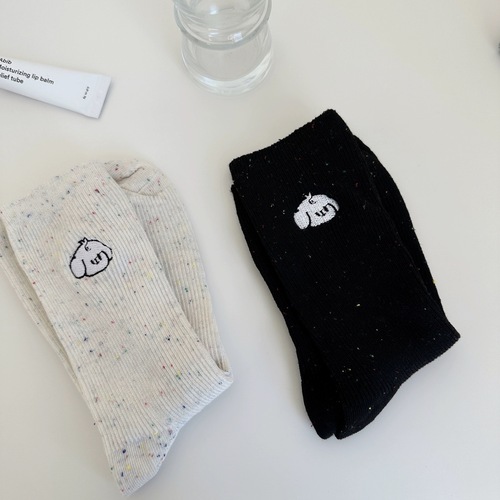 Embroidered socks cute ideas gauze cat dog stockings mid-tube women's socks ins trendy niche versatile pile socks