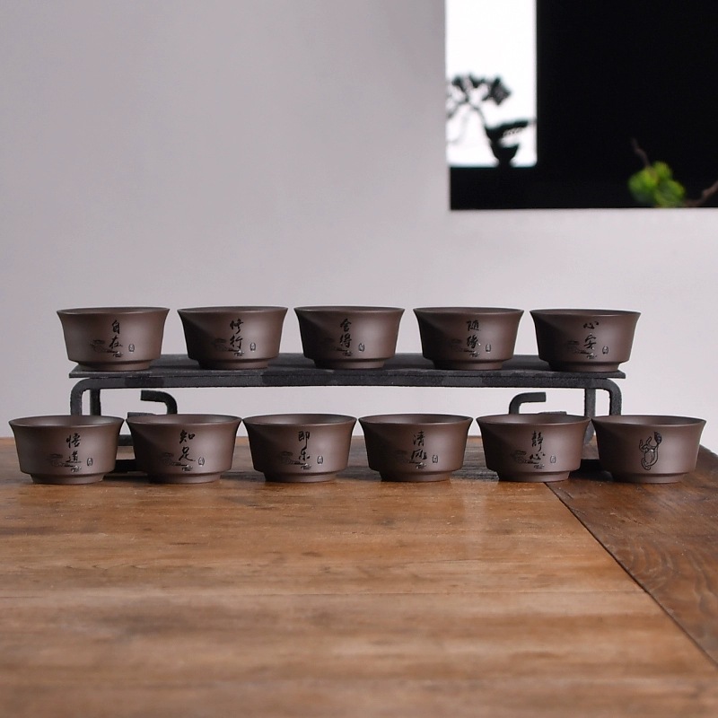 개인 수제 보라색 모래 스몰 사이즈 차 컵 조각 마스터 차 시음 컵 단일 차 케이지 중국 세라믹 쿵푸 작은 차 그릇