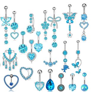 Stainless Steel Butterfly Navel Nail Navel Ring Japanese and Korean Blue Series Simple Fashion Sexy Piercing Goddess Jewelry