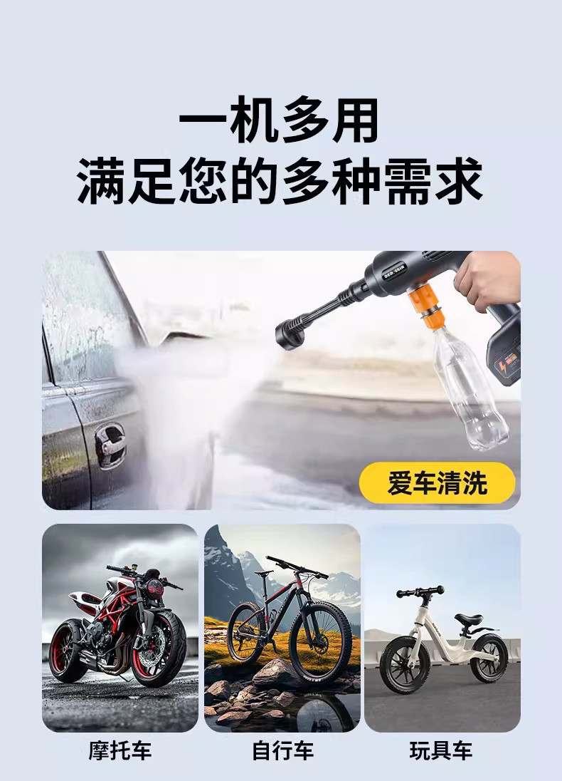 New Ultra-High-Pressure Wireless Car Wash Water Gun for Home Use, Portable Rechargeable Lithium Battery Powerful Cleaning Tool Wholesale