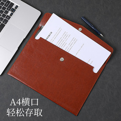 A4 PU leather surface magnetic closure file bag, conference document storage, portable design, logo printing file bag