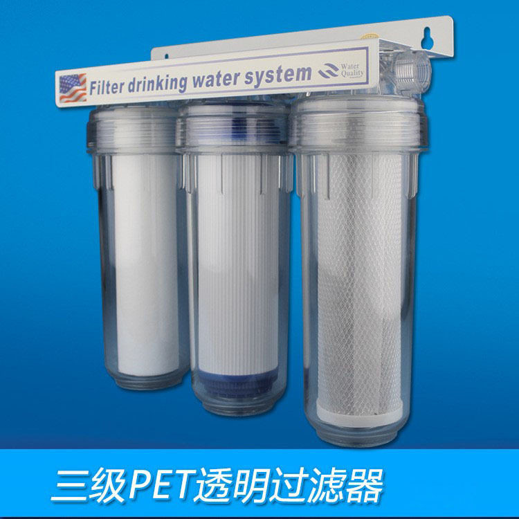 Purificador de agua de tubería de tres niveles Purificador de agua frontal a prueba de explosiones transparente para mascotas Filtro de protección de electrodomésticos de agua de 10 pulgadas al por mayor