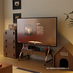 复古实木可移动电视柜带轮胡桃色客厅家用卧室落地式电视机支架